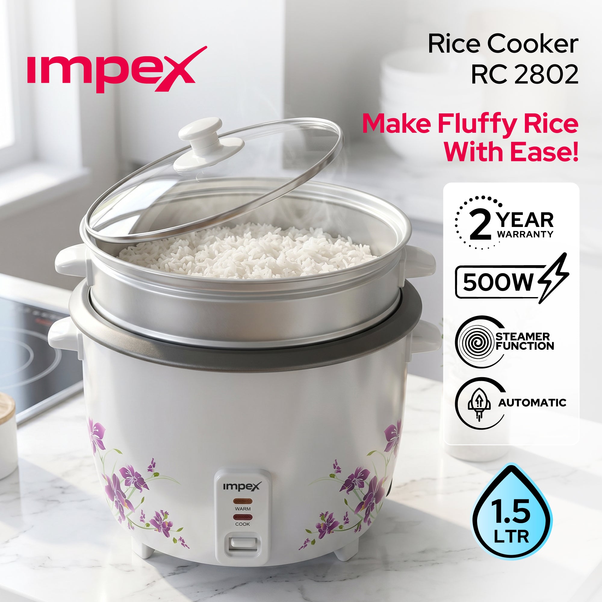 Impex Electric Rice Cooker 1.5 Ltr (RC 2802)