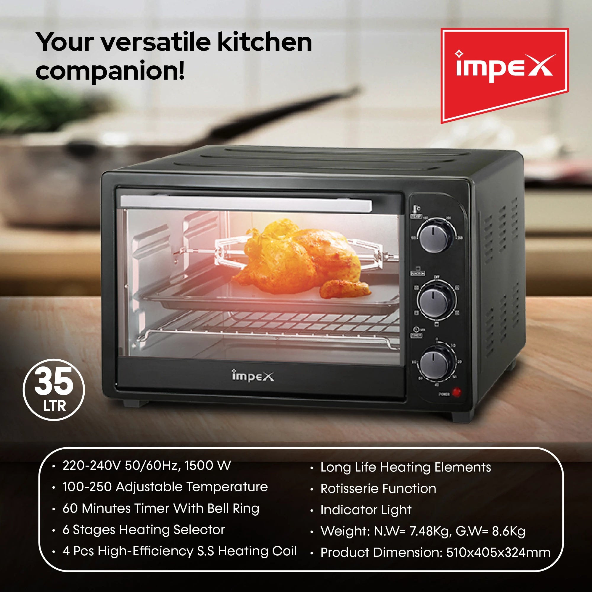 Impex 35 Ltr Electric Oven with Rotisserie OV 2901