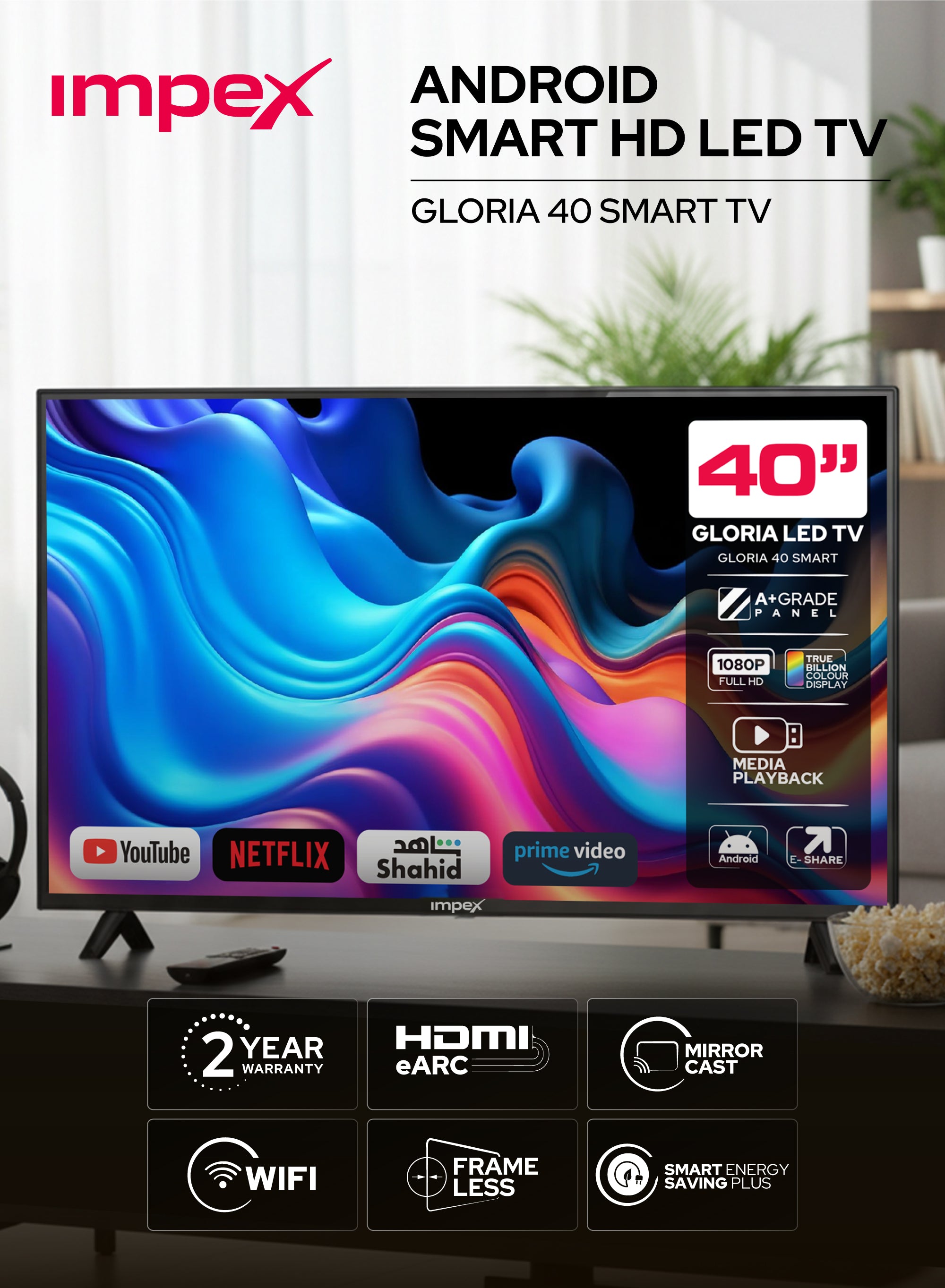 Impex 40" HD Smart LED TV Gloria 40 Smart