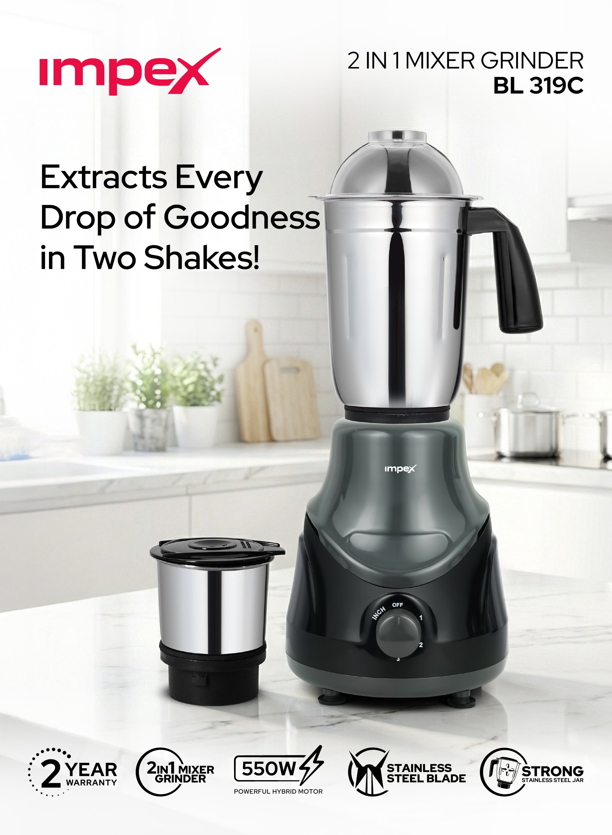 Impex 2 in 1 Mixer Grinder BL 319C