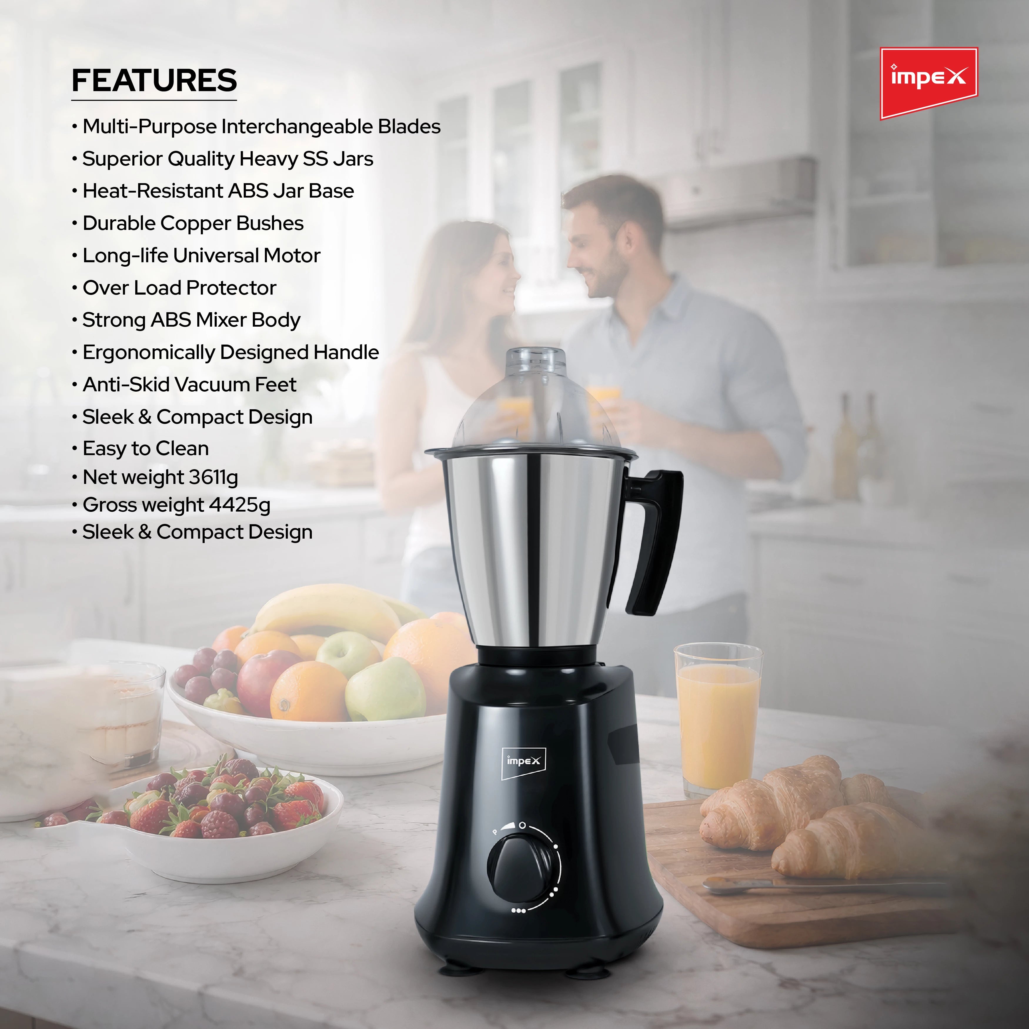 Impex 3 in 1 Mixer Grinder BL 390