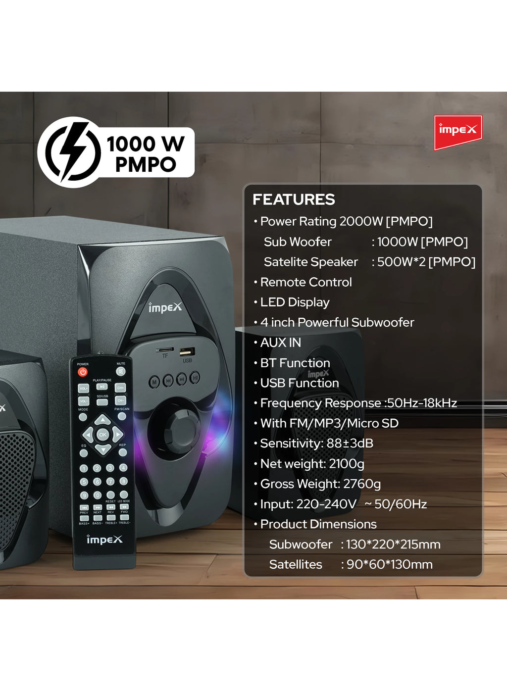 Impex Multimedia Speaker 2.1 HT 2115