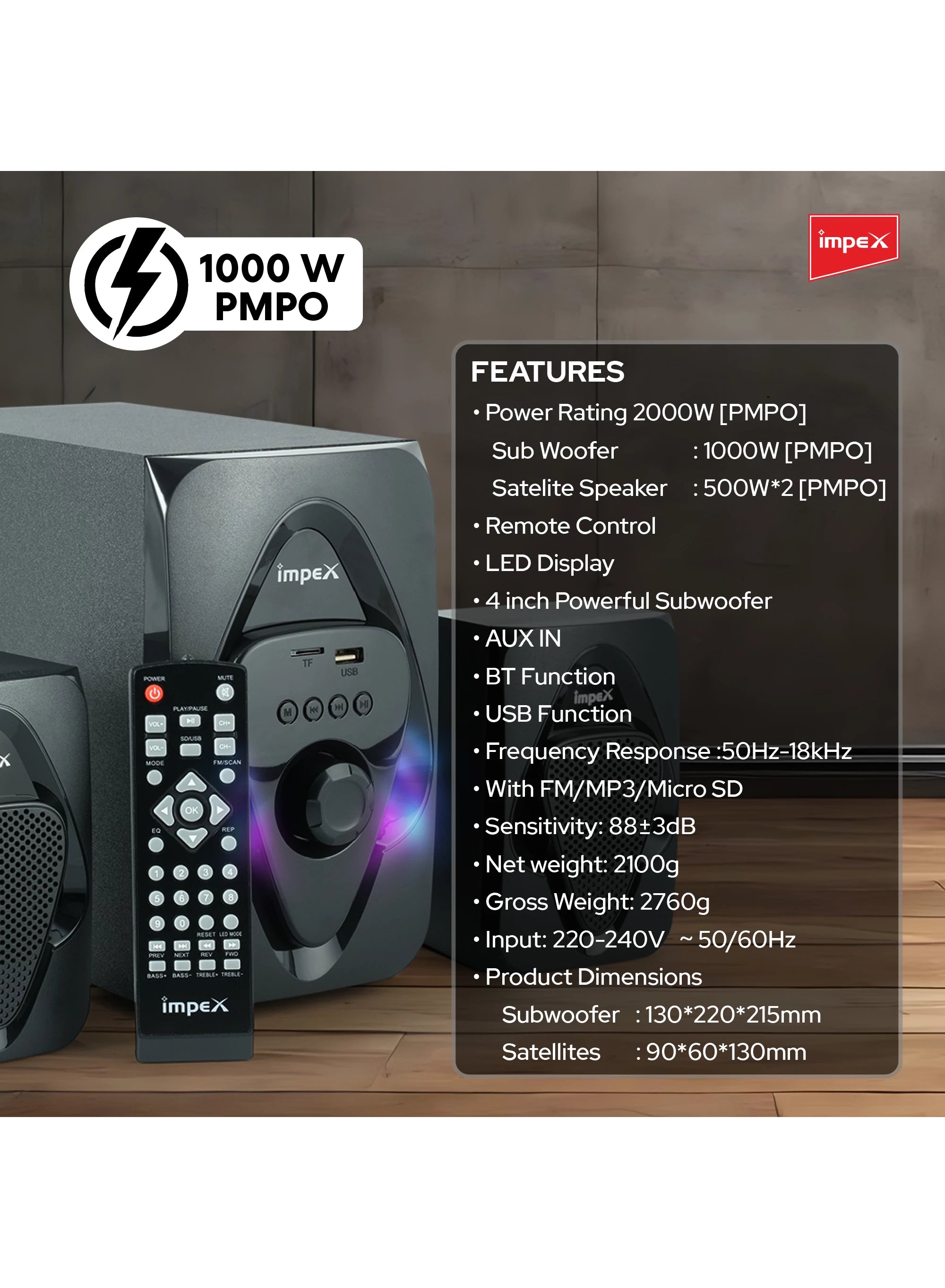 Impex Multimedia Speaker 2.1 HT 2115