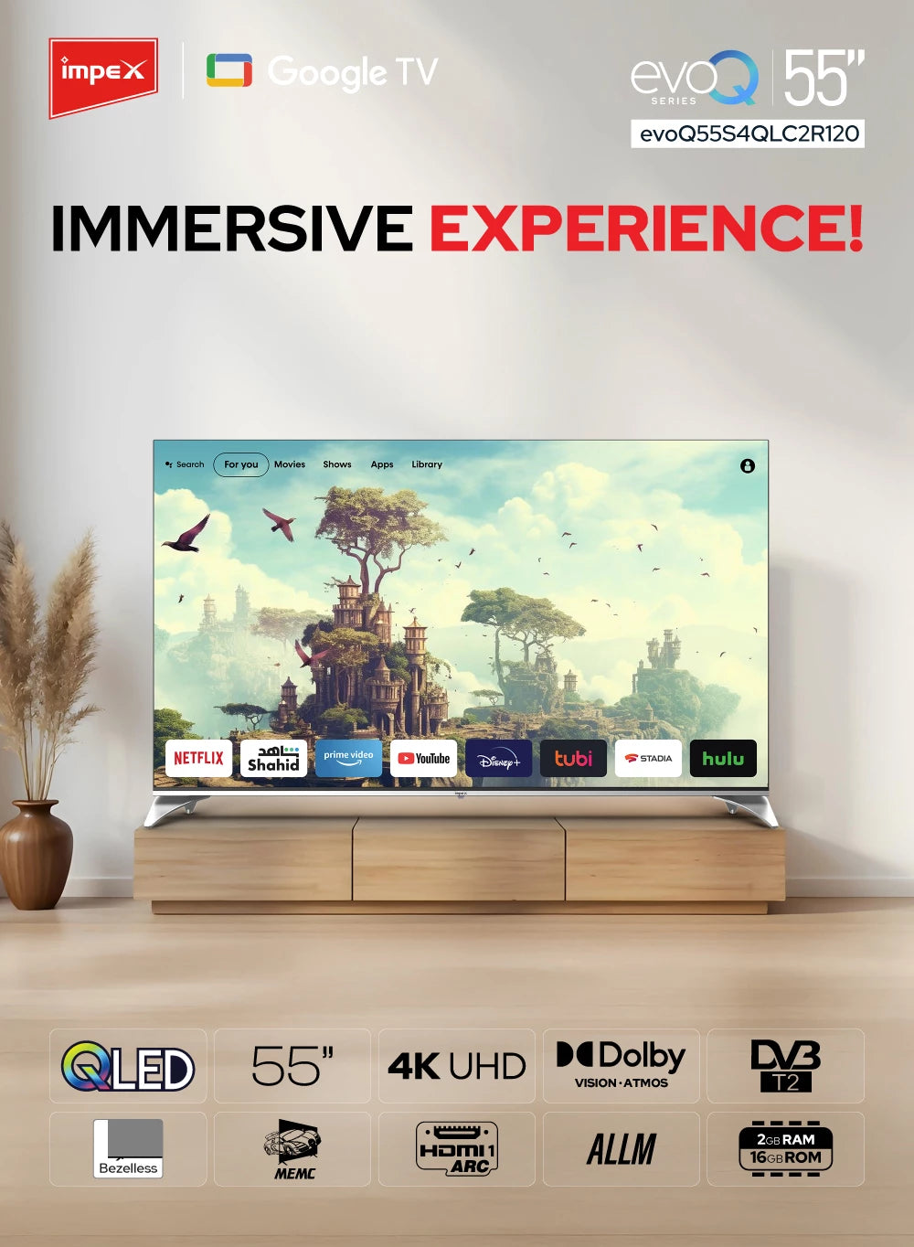 IMPEX 55 inch QLED UHD GOOGLE LED TV 12OHZ evoQ 55S4QLC2R120