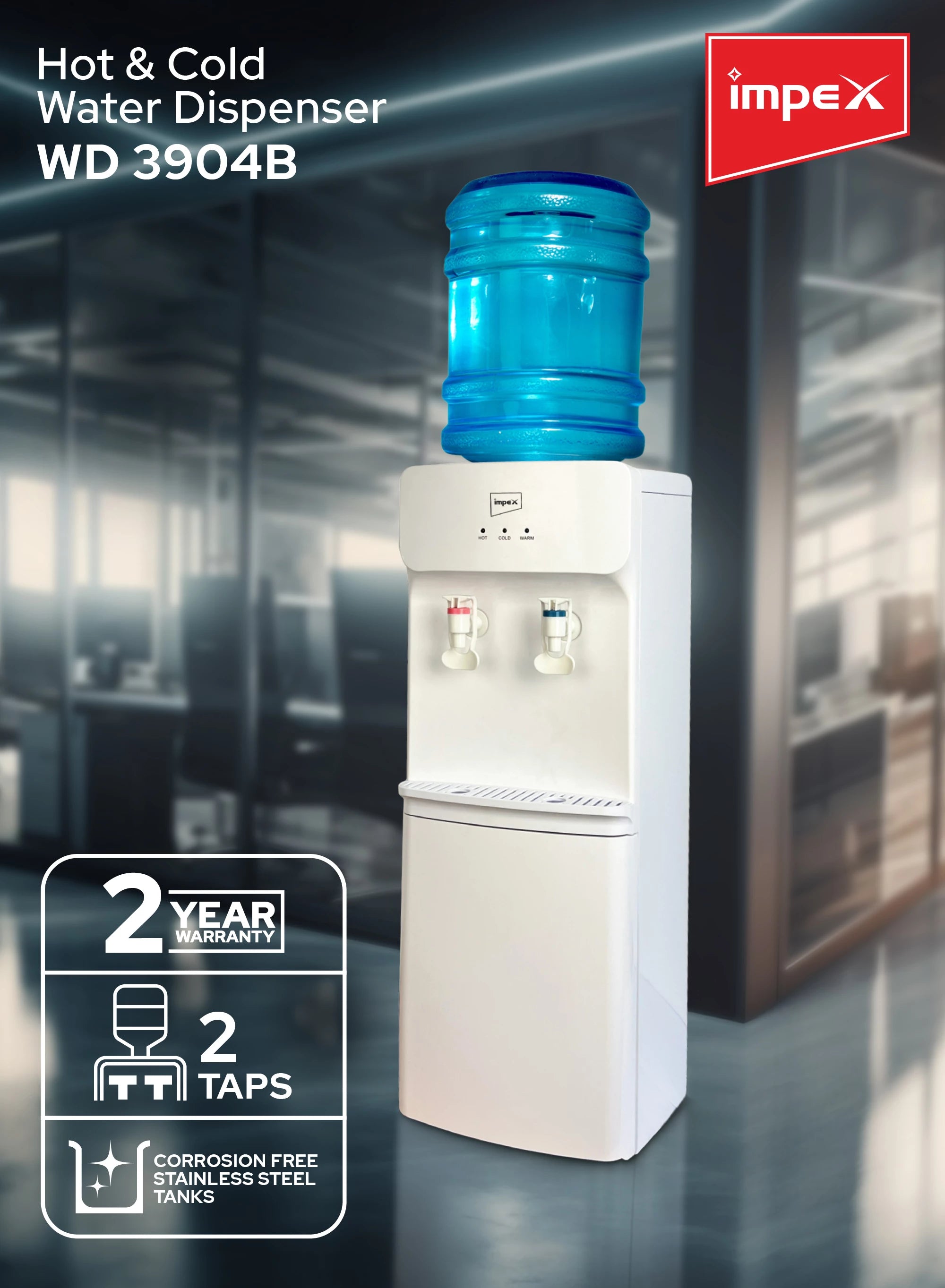 Impex Hot & Cold 2 Tap Water Dispenser WD 3904B