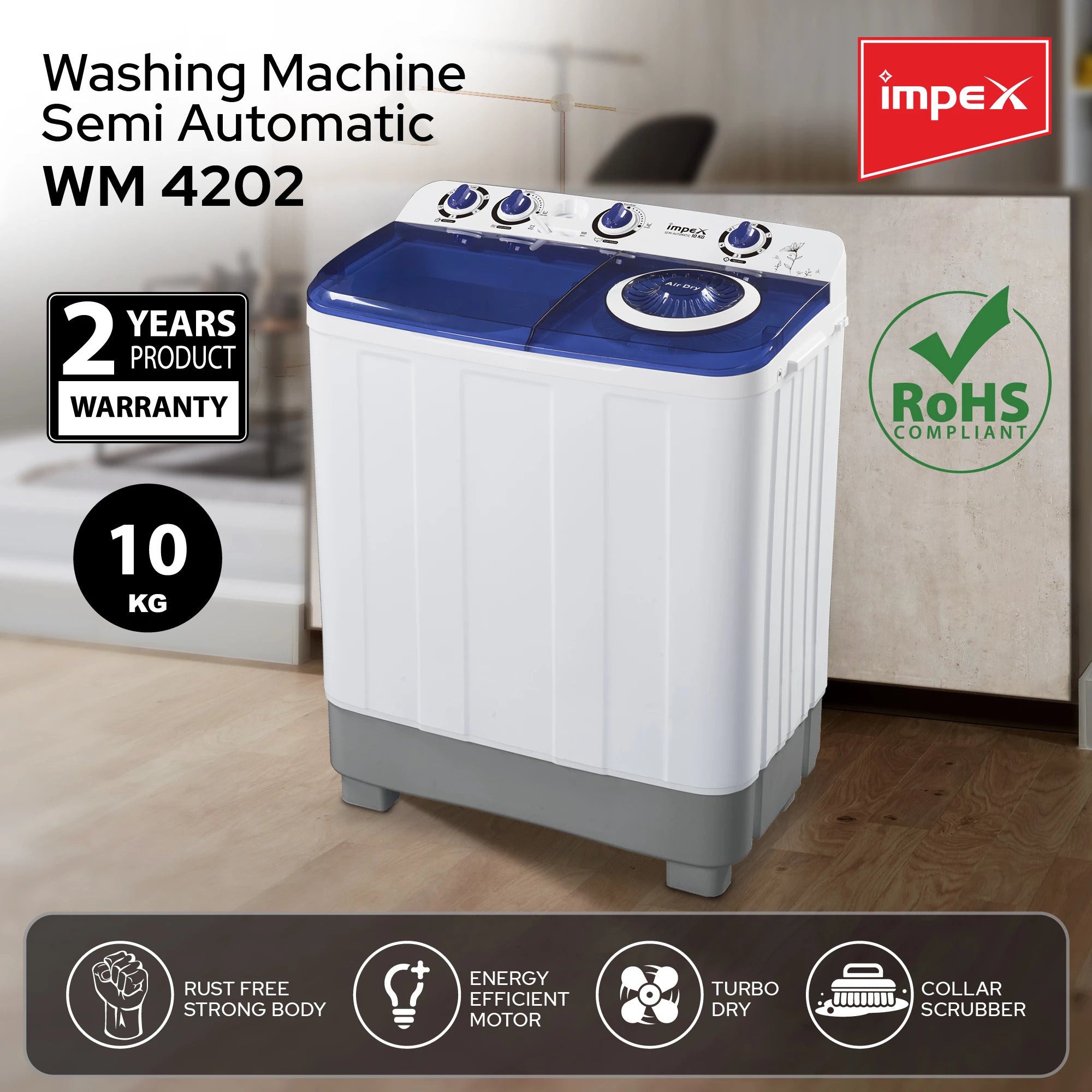 IMPEX 10 KG  SEMI-AUTOMATIC WASHING MACHINE WM 4202