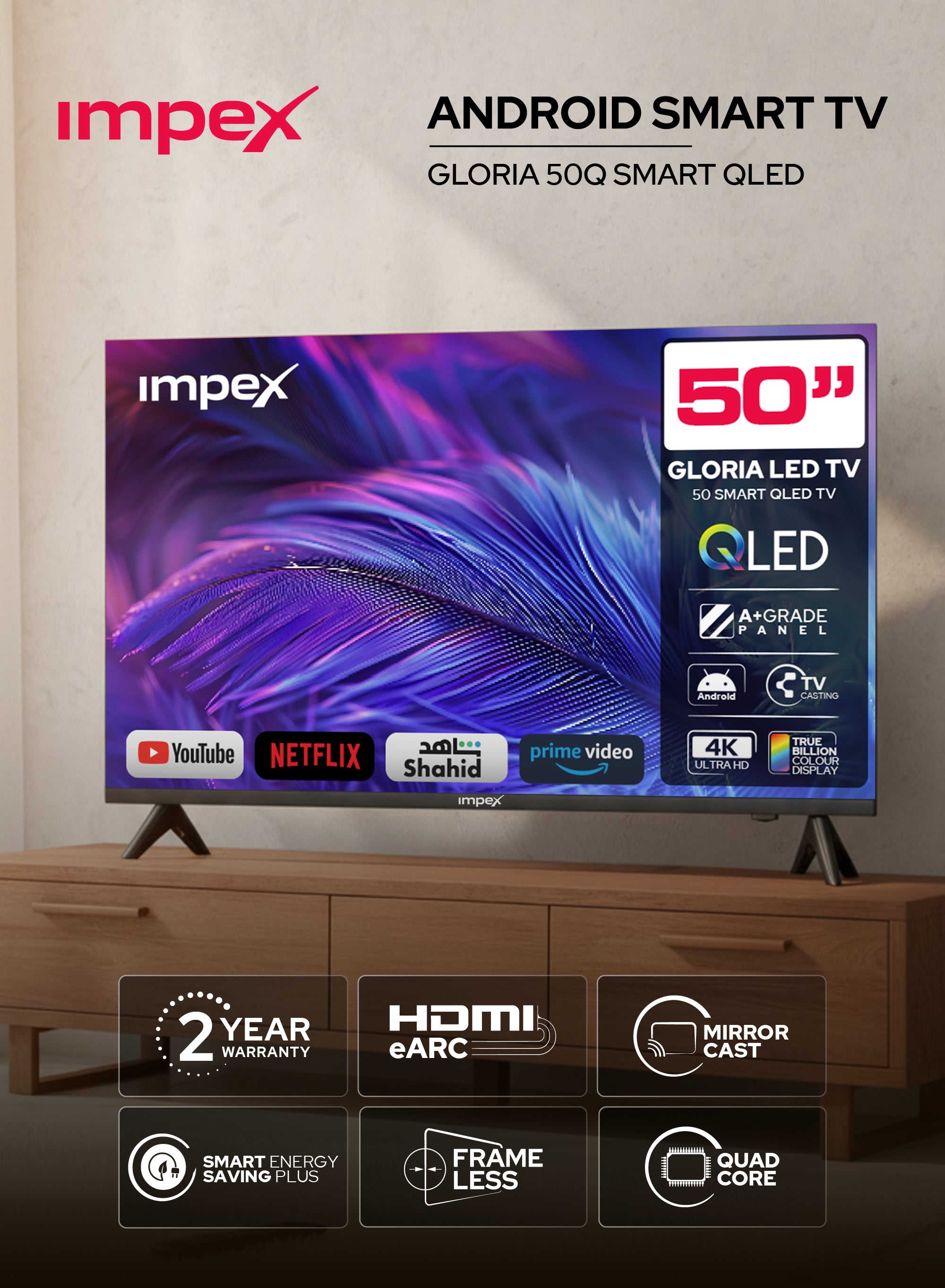 Impex 50" 4K UHD Smart TV Gloria 50 Smart