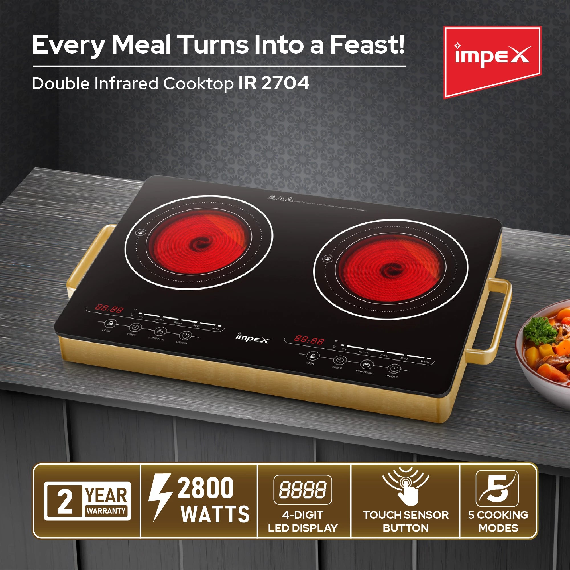 Impex Double Infrared Cooktop IR 2704