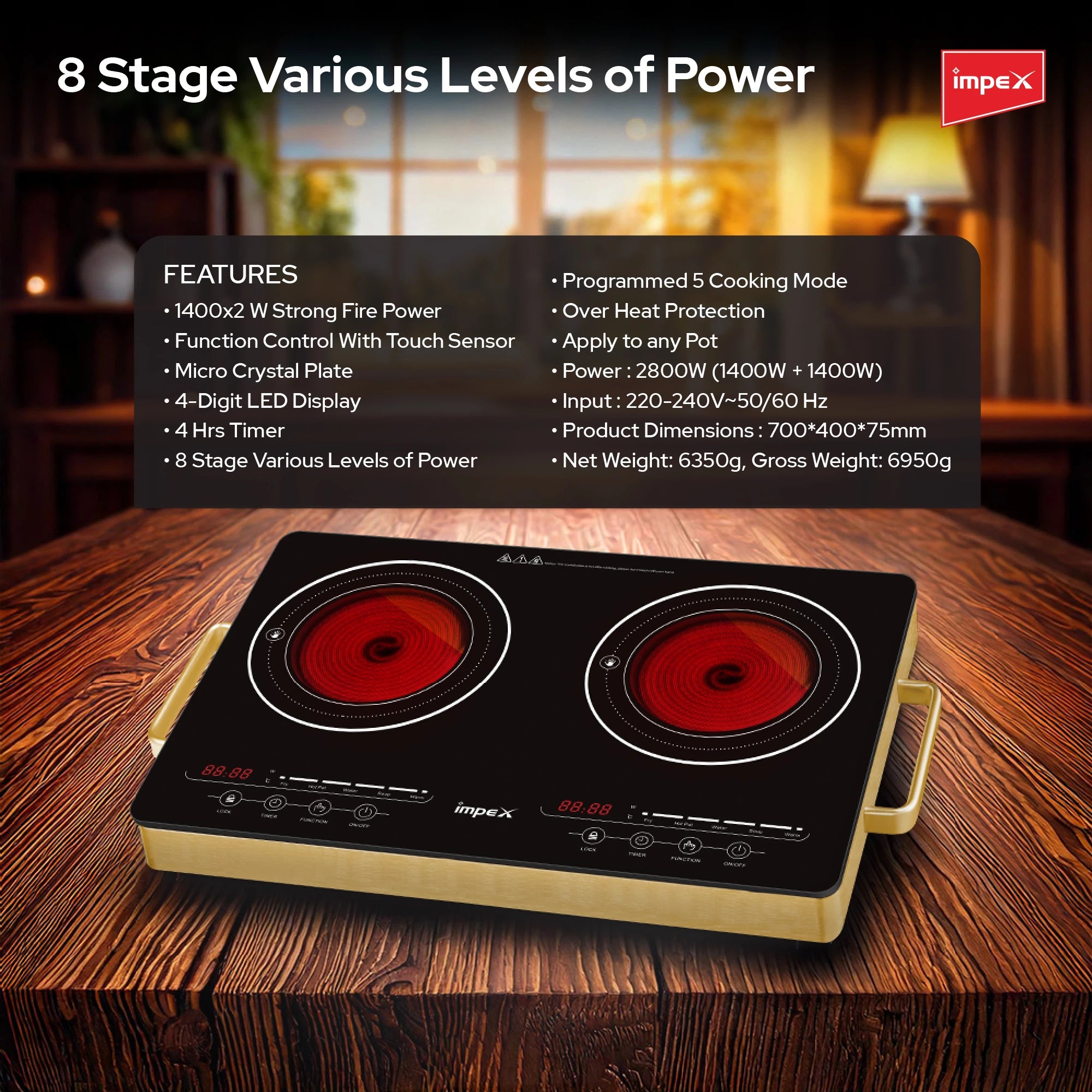 Impex Double Infrared Cooktop IR 2704