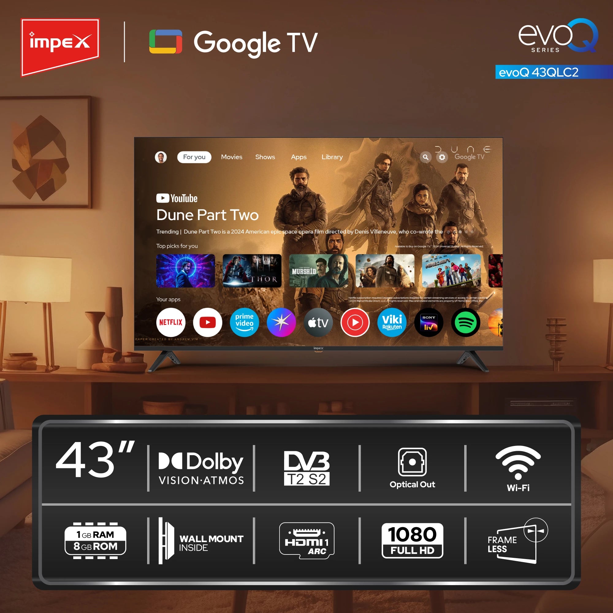 IMPEX 43 Inch QLED FHD GOOGLE LED TV evoQ43QLC2