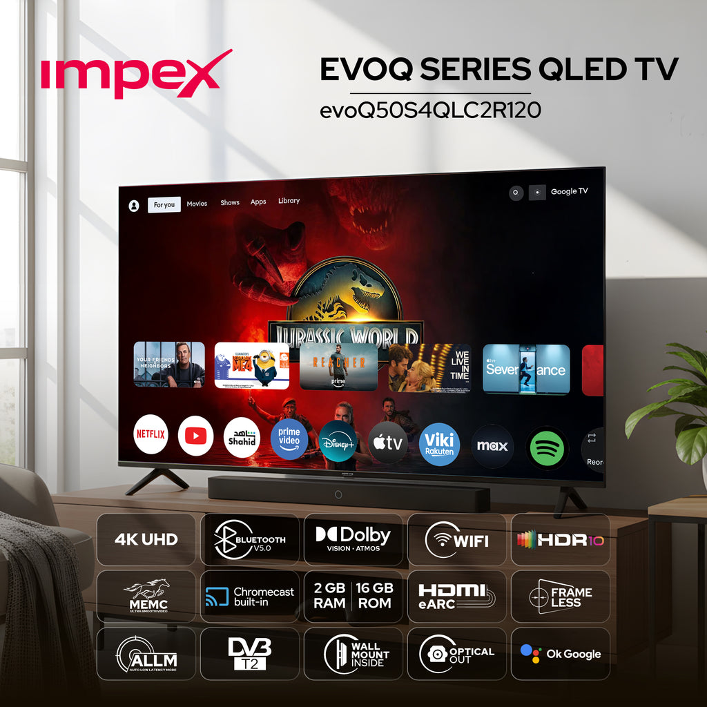 IMPEX تلفزيون جوجل QLED UHD مقاس 50 بوصة LED DVBT2/S2 evoQ 50S4QLC2R120