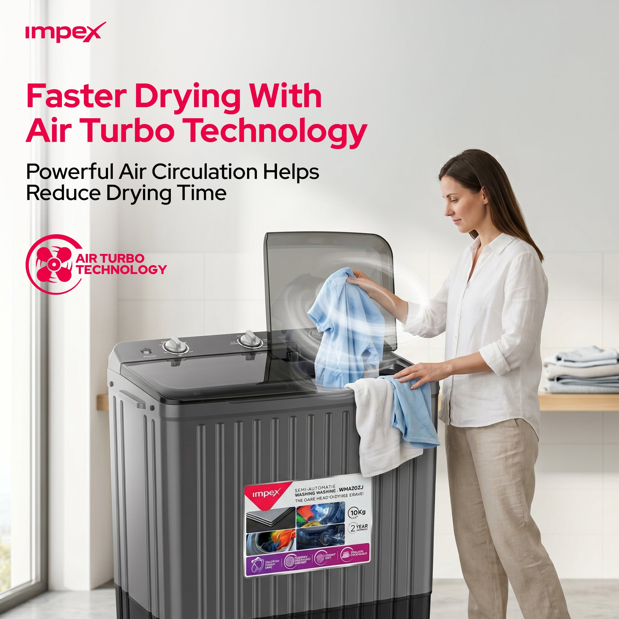 IMPEX 10 KG  SEMI-AUTOMATIC WASHING MACHINE (WM 4202)