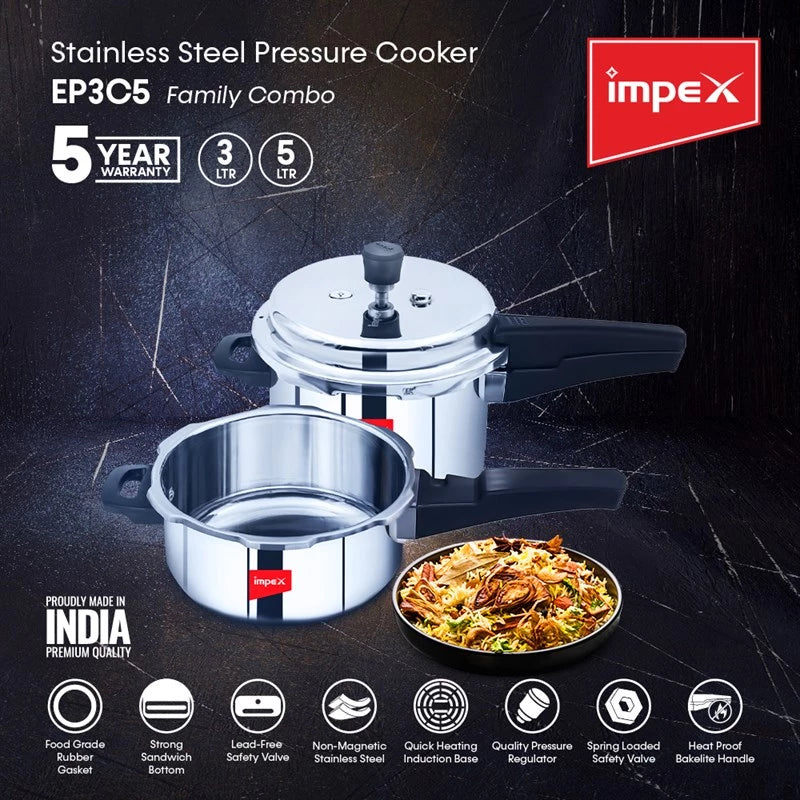 Impex SS Pressure Cooker 3+5 Ltr Combo EP 3C5
